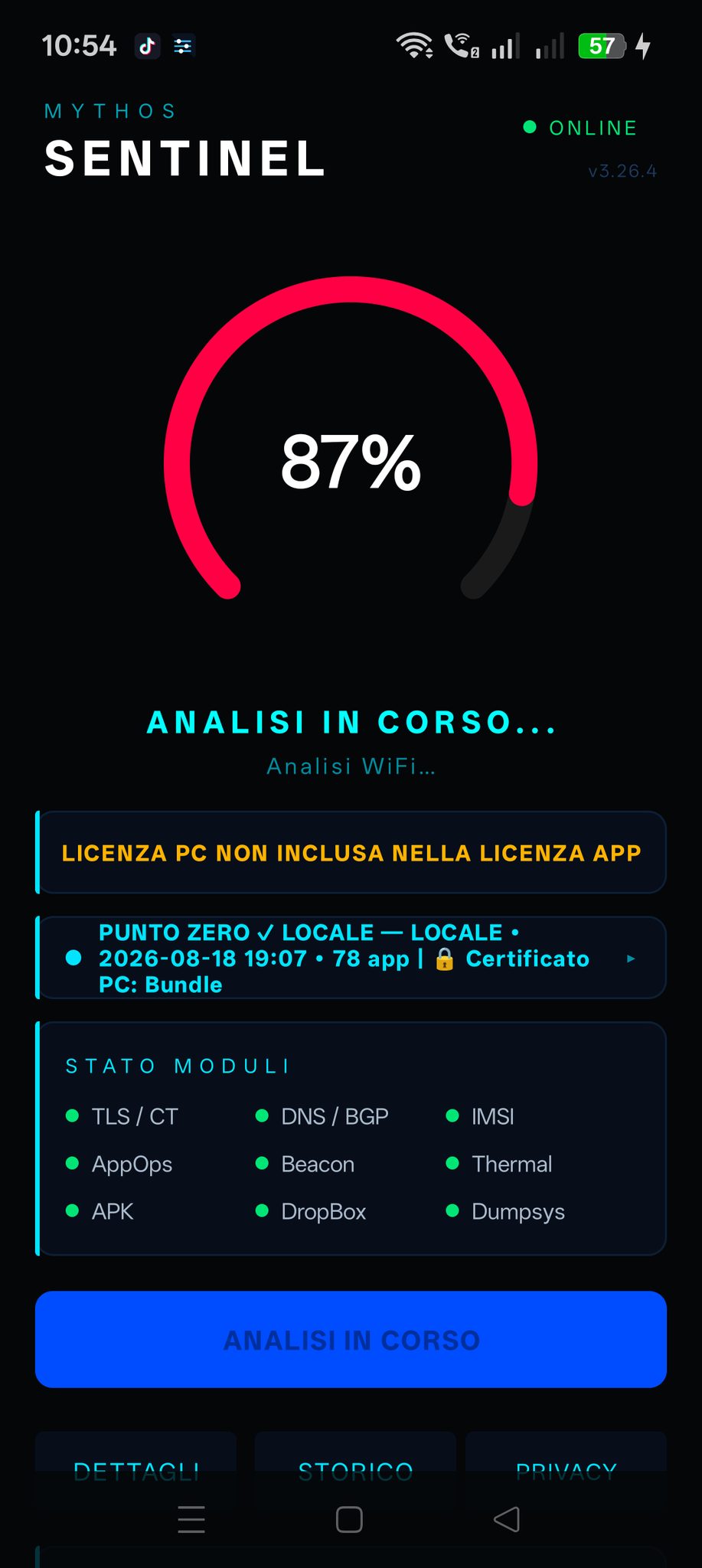 Scansione Mythos Sentinel in corso